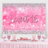Lofaris Pink Silver Diamond Glitter Sweet 16 Birthday Backdrop